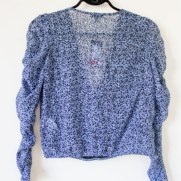 DYNAMITE leopard print ruched cropped wrap blouse - Picture 5 of 8